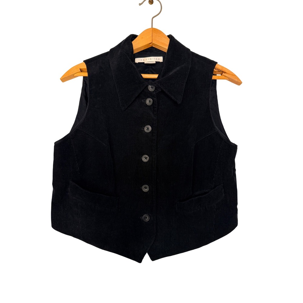 The Limited Vintage Black Corduroy Vest Button Front Small Preppy Layer Grunge